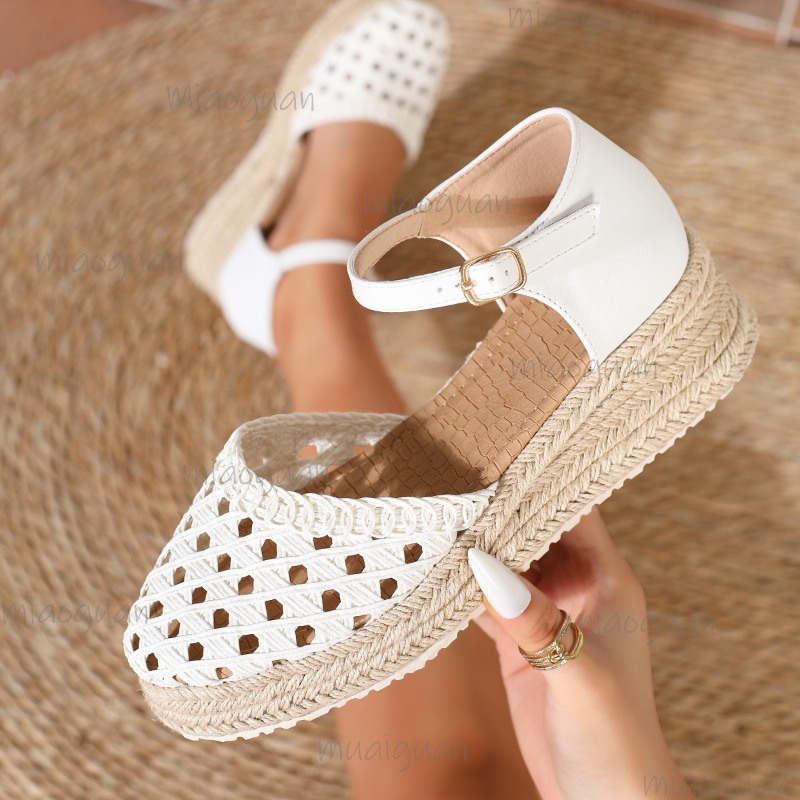 Wedge Espadrille Women - รองเท้าส้นเตารีดแบบสานสำหรับผู้หญิงสไตล์โบฮีเมียน แบบรัดข้อเท้า ปิดนิ้วเท้า พื้นหนา ระบายอากาศได้ดี รองเท้าฤดูร้อน