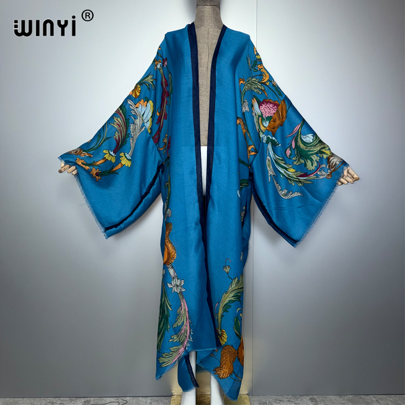 Cover Up Kaftan - ชุดเดรสยาวสไตล์โบฮีเมียน WINYI Africa ผ้าคลุมชายหาด เสื้อคลุมยาว ลายพิมพ์