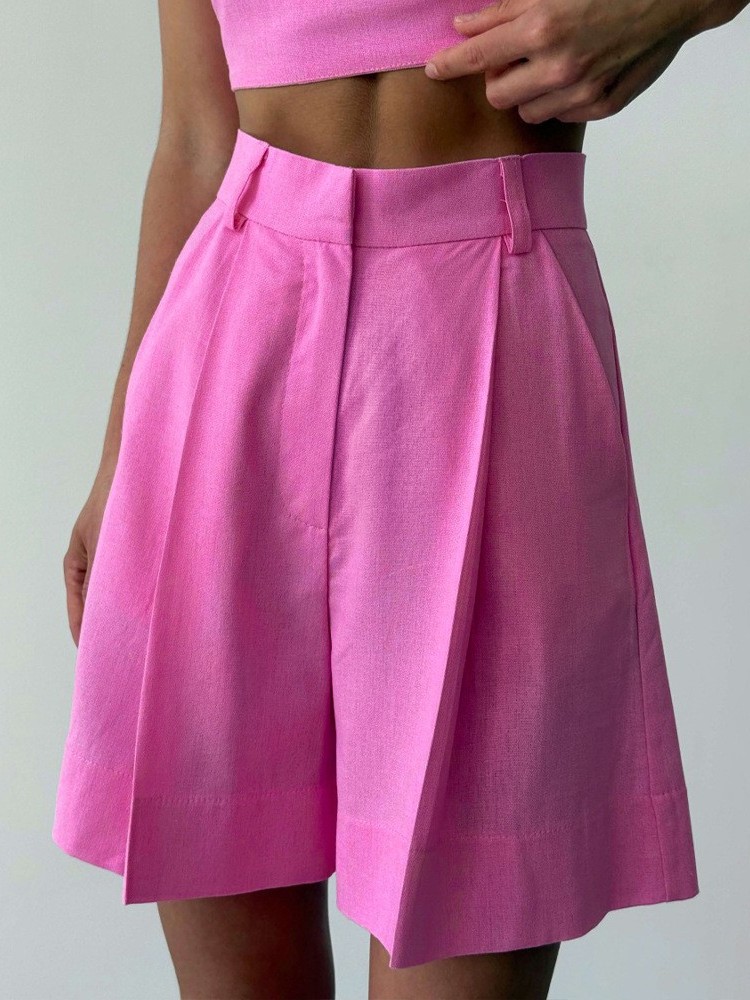 Linen Pant Wide - กางเกงขาสั้นผ้าลินินทรงหลวมเอวสูง ทรงขากว้าง ช่วยให้ดูผอมเพรียว ผลิตจากผ้า PU เหมาะสำหรับผู้หญิงวัยกลางคน