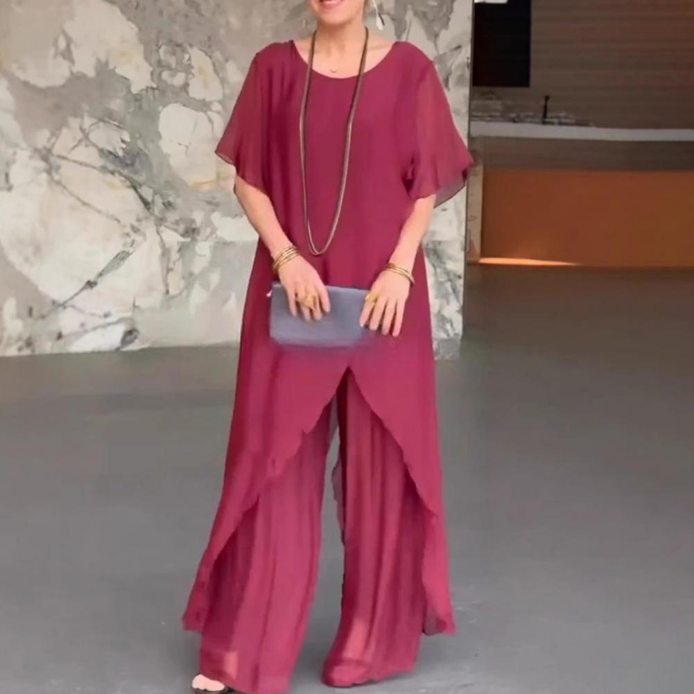 Linen Pant Wide - ผู้หญิงผ้าฝ้ายลินินกางเกงชุด 2 ชิ้นสบายๆแขนสั้นเสื้อหลวมและยืดหยุ่นสูงเอวกว้างขากางเกงเต็มชุด