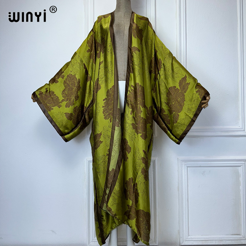 Cover Up Kaftan - WINYI แอฟริกา boho พิมพ์ชุดกิโมโนชุดยาวผู้หญิงเสื้อสเวตเตอร์ถักชุดชายหาด kaftan beach
