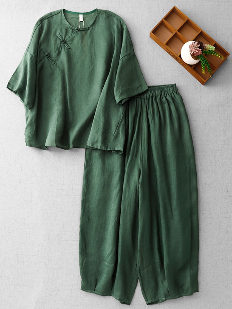 ชุดสูทผ้าฝ้ายผ้าลินินสไตล์เซนจ - Linen Pant Wide บทวิจารณ์และราคา