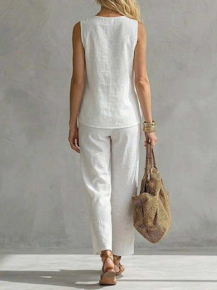 ชุดเซ็ต 2 ชิ้นผ้าลินินแขนกุดกร - Linen Pant Wide บทวิจารณ์และราคา