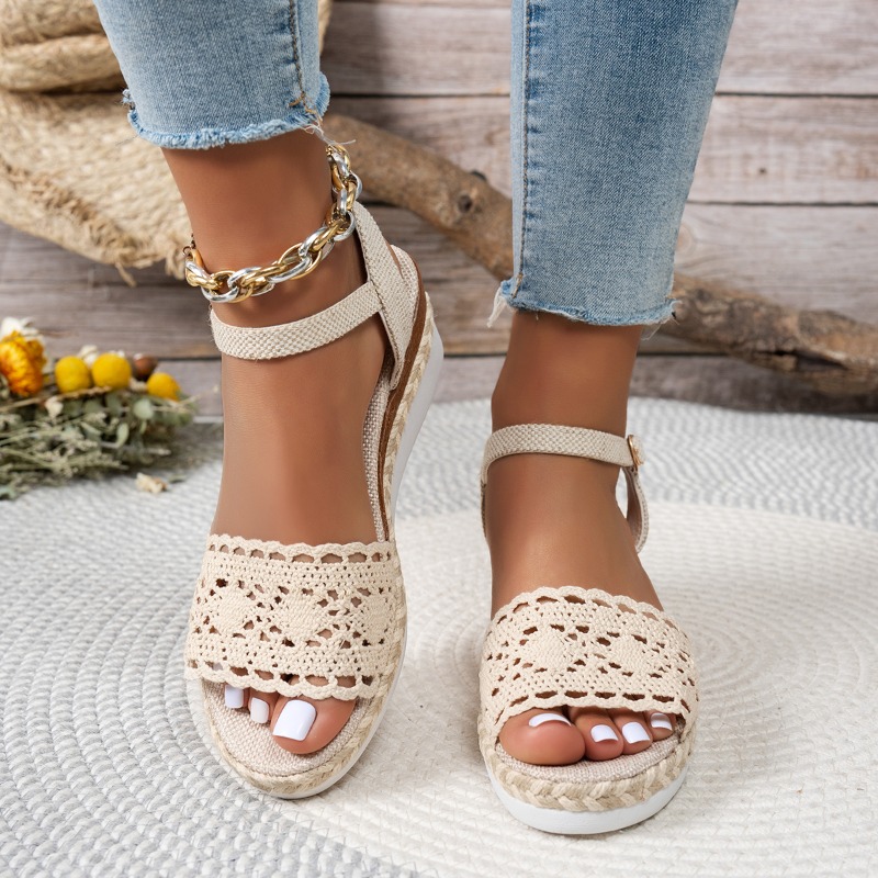 รองเท้าส้นเตารีดแบบสวมเปิดนิ้ว - Wedge Espadrille Women บทวิจารณ์และราคา