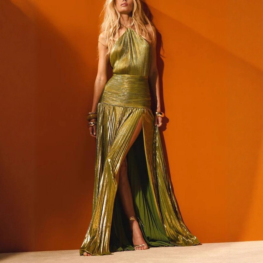 ชุดเดรสออกงานหรูหรา แขนกุด ยาว - Maxi Dress Halter บทวิจารณ์และราคา