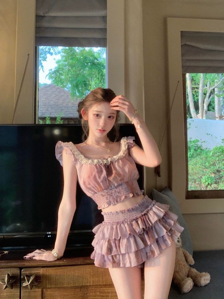 ชุดเซ็ต 2 ชิ้นลายดอกไม้สไตล์ฝร - Romper Floral Print บทวิจารณ์และราคา