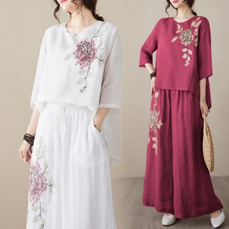 ชุดเซ็ตสองชิ้นผ้าลินินผ้าฝ้ายส - Linen Pant Wide บทวิจารณ์และราคา