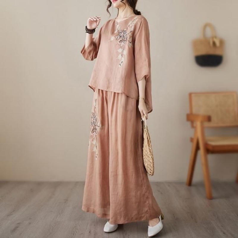 ชุดเซ็ตสองชิ้นผ้าลินินผ้าฝ้ายส - Linen Pant Wide บทวิจารณ์และราคา