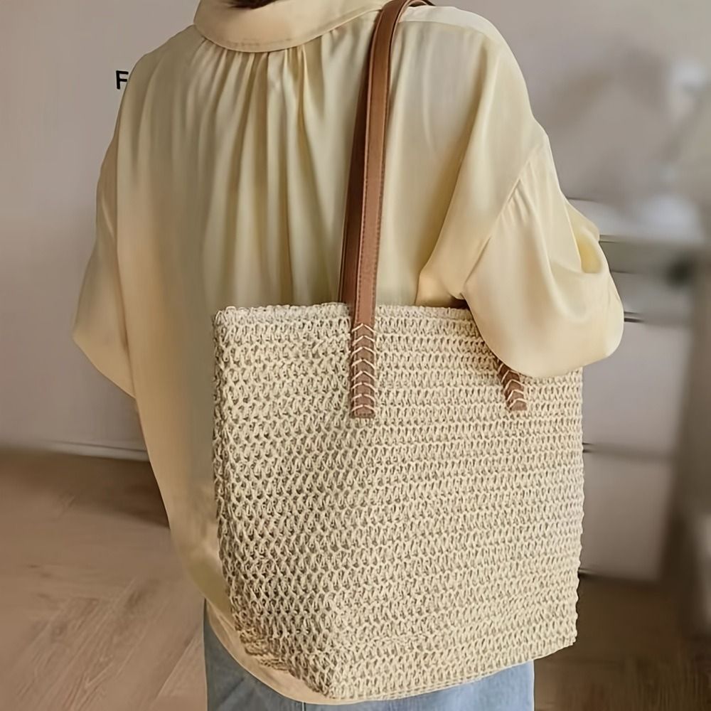 กระเป๋าถือสานสีพื้นน่ารัก ทรงส - Tote Bag Beach บทวิจารณ์และราคา
