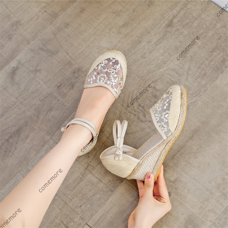 รองเท้าส้นเตารีดแบบสานตาข่ายสำ - Wedge Espadrille Women บทวิจารณ์และราคา
